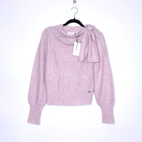 TED BAKER Larbow Statement Bow Sweater Pink Wool Knit Pullover Women's 0/US 2 - Picture 1 of 16